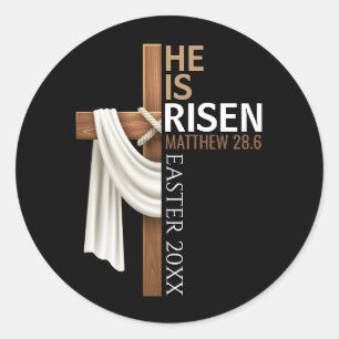 Personalized He Is Risen Vintage Easter Cross Classic Round Sticker