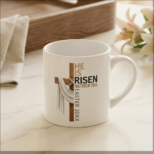 Personalized He Is Risen Vintage Easter Cross Espresso Cup