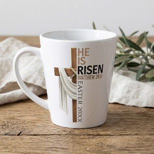 Personalized He Is Risen Vintage Easter Cross Latte Mug