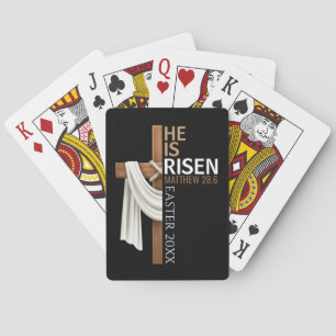 Personalized He Is Risen Vintage Easter Cross Playing Cards