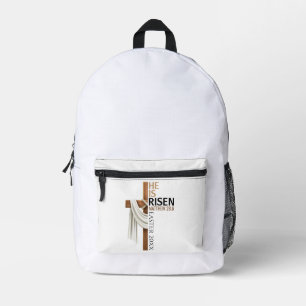 Personalized He Is Risen Vintage Easter Cross Printed Backpack