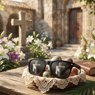 Personalized He Is Risen Vintage Easter Cross Retro Sunglasses