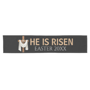 Personalized He Is Risen Vintage Easter Cross Short Table Runner