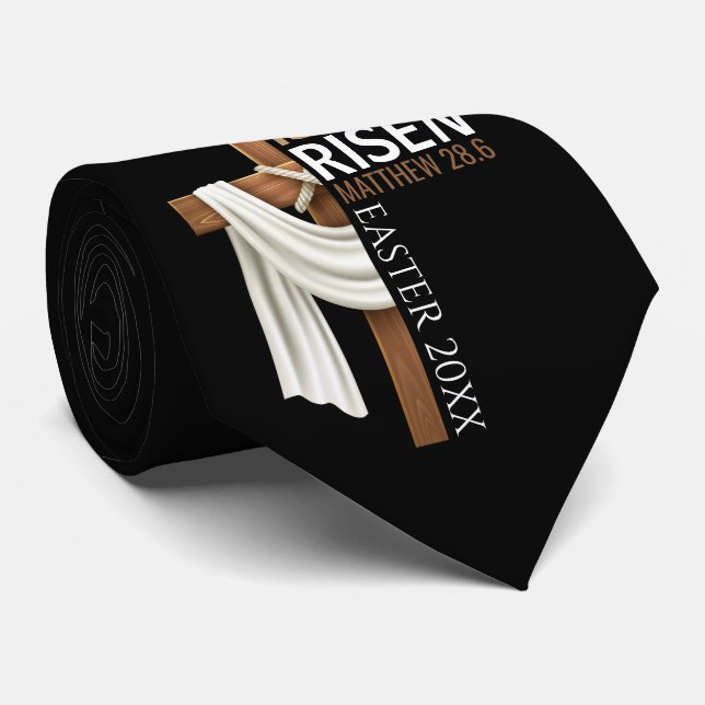 Personalized He Is Risen Vintage Easter Cross Tie (Rolled)