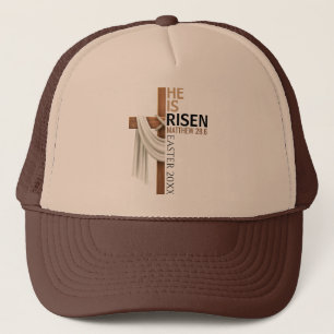 Personalized He Is Risen Vintage Easter Cross Trucker Hat