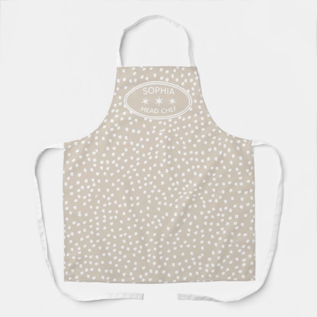 Personalized head Chef Modern Boho beige Polka Dot Apron (Front)