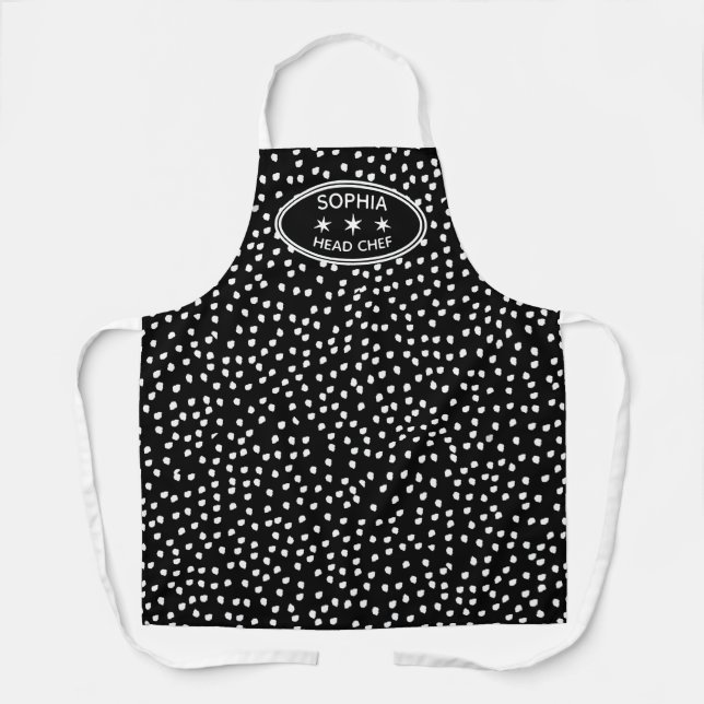 Personalized head Chef Modern Boho black Polka Dot Apron (Front)