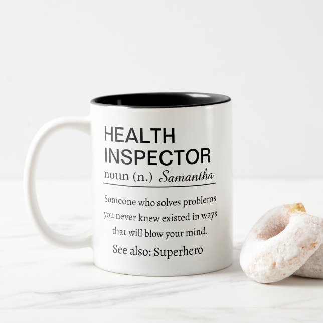Personalized Health Inspector  Definition Two-Tone Coffee Mug (With Donut)