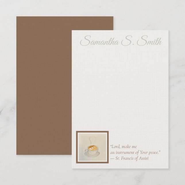 Personalized Heart Coffee Cup Flat Note Card (Front/Back)