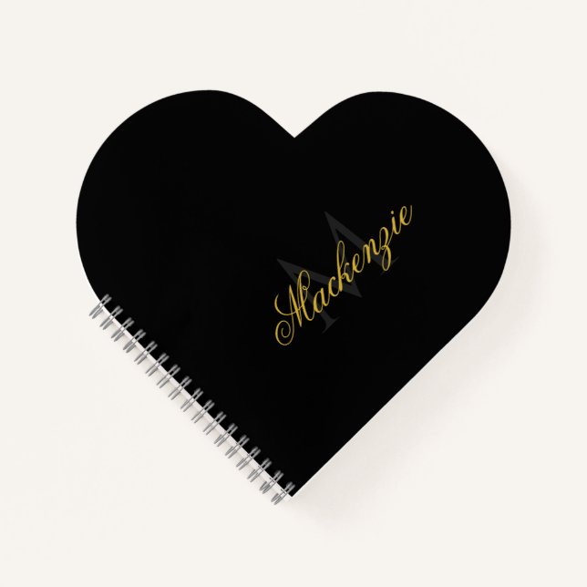 Personalized Heart Initials Heart Shaped Black Notebook (Front)