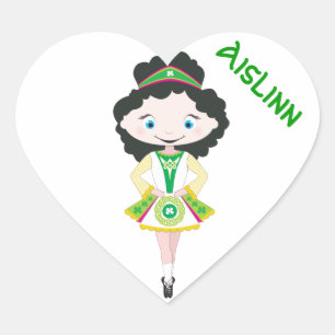PERSONALIZED HEART irish dancer dancing black hair Heart Sticker