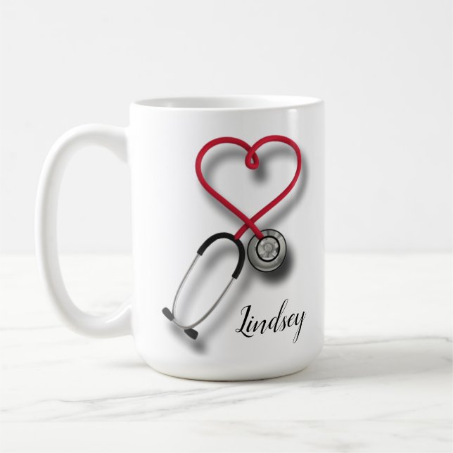 personalized heart stethoscope coffee mug (Left)