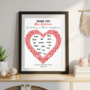 Personalized Heart Teacher Gift Poster