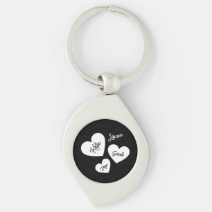 Personalized Hearts Black & White Mother's Key Ring
