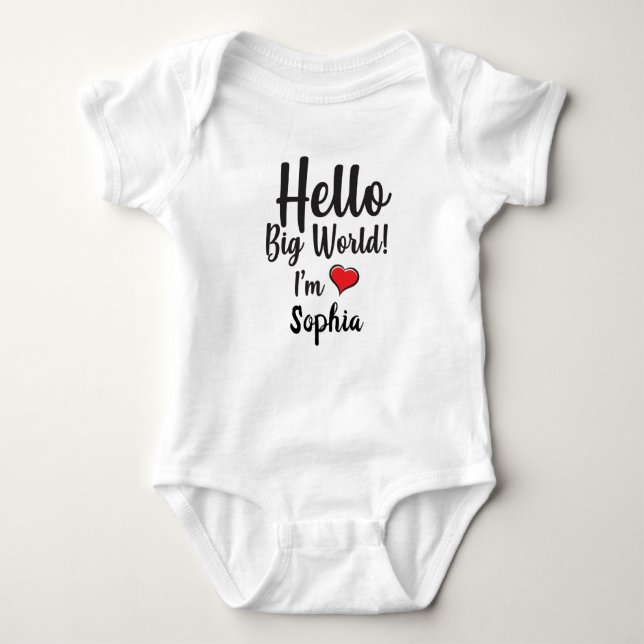 Personalized Hello Big World! I'm BABY NAME Ver2 Baby Bodysuit (Front)