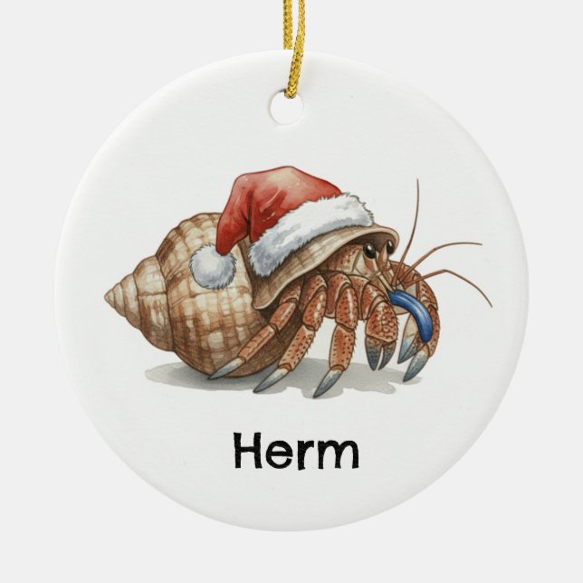 Personalized Hermit Crab at Christmas Ceramic Ornament (Front)
