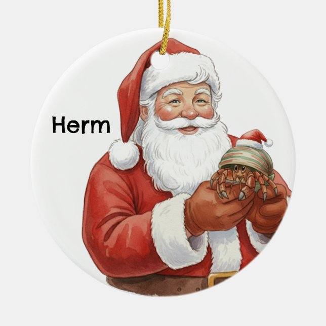 Personalized Hermit Crab with Santa Ceramic Ornament (Front)