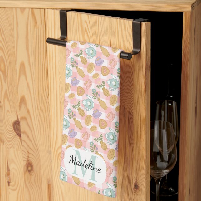 Personalized High Tea Florals Monogram Pastel Tea Towel (Thirds Fold)