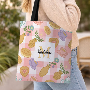 Personalized High Tea Florals Monogram Pastel Tote Bag