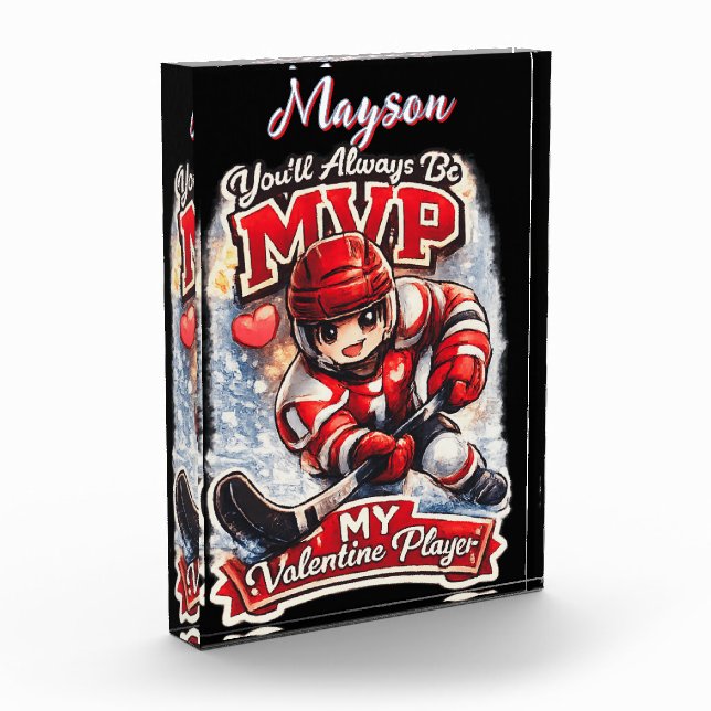 Personalized Hockey MVP My Valentine Player Photo Block (Left)