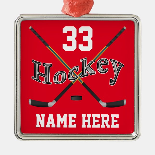 PERSONALIZED Hockey Ornaments Your Name and Number (Front)