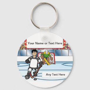 Personalized Hockey Player - Male Cartoon  Key Ring