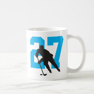 Personalized Hockey Player Number Turquoise Blue Coffee Mug