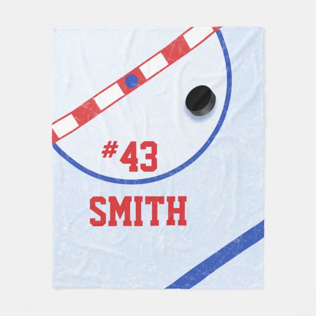 Personalized Hockey Players Center Ice & Puck Fleece Blanket (Front)