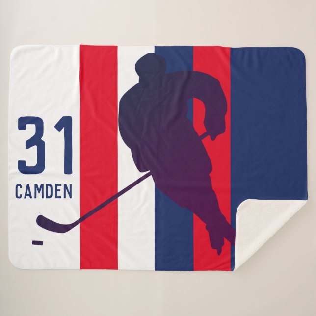 Personalized Hockey Sherpa Blanket (Front (Horizontal))