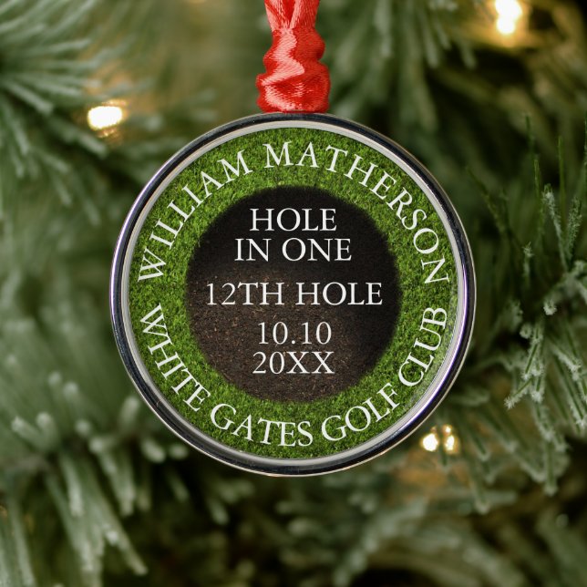 Personalized Hole in One Award Metal Ornament (Tree)