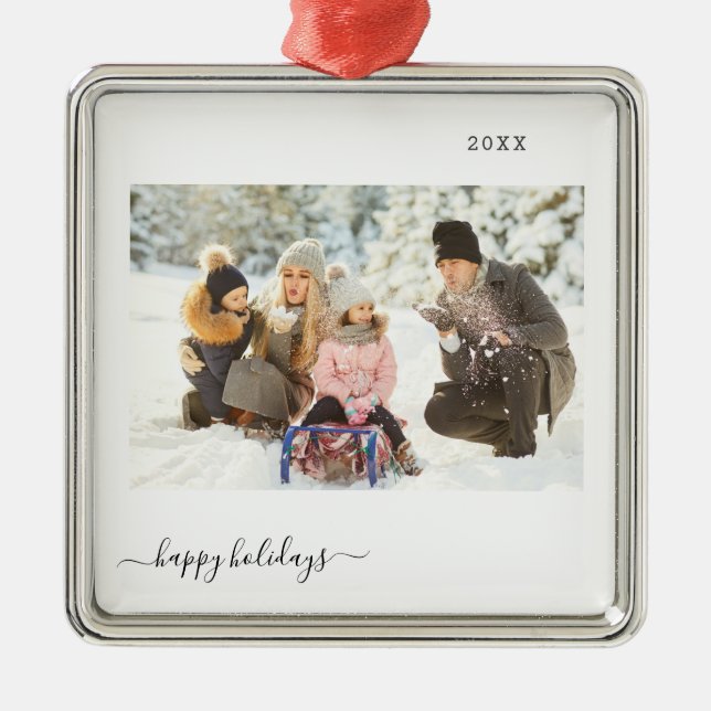 Personalized Holiday 2 Photo Modern Minimal 2024 Metal Ornament (Front)