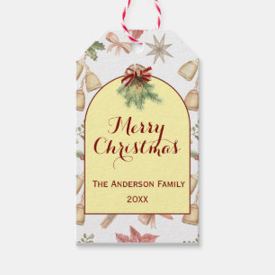 Personalized Holiday Bells & Pine Greenery  Gift Tags