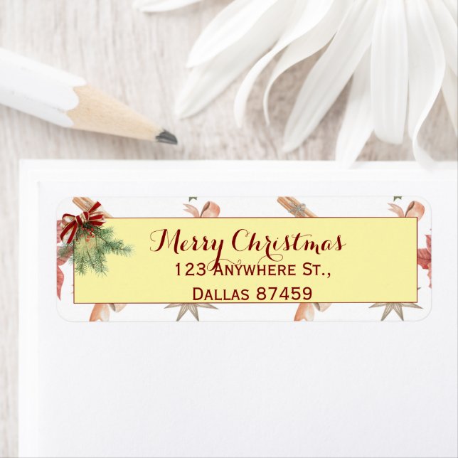 Personalized Holiday Bells & Pine Greenery  Return Address Label (Insitu)