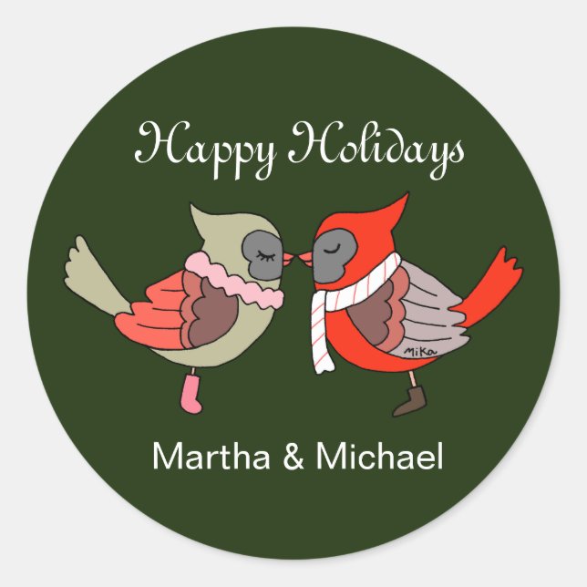 Personalized Holiday Card Seal Cardinal Couple (Front)