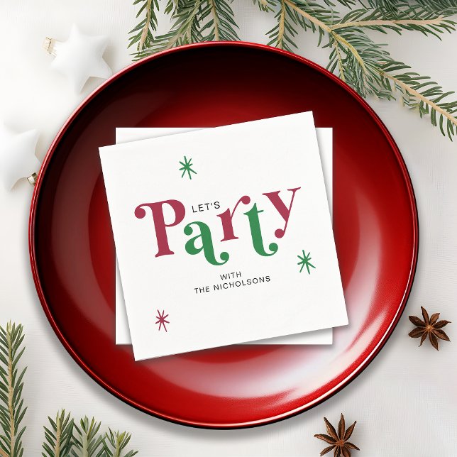 Personalized Holiday Let's Party Festive Napkin (Creator Uploaded)