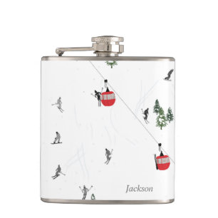 Personalized Holiday Skiing Ski Lift  Hip Flask