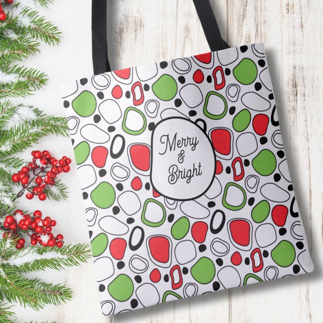 Personalized Holiday Tote Bag – Message & Name (Merry and Bright Christmas Tote with Personalized Name on Back)
