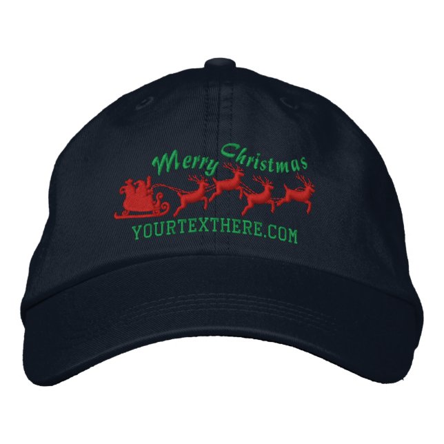 Personalized Holidays Santa Sleigh Ride Scene Embroidered Hat (Front)