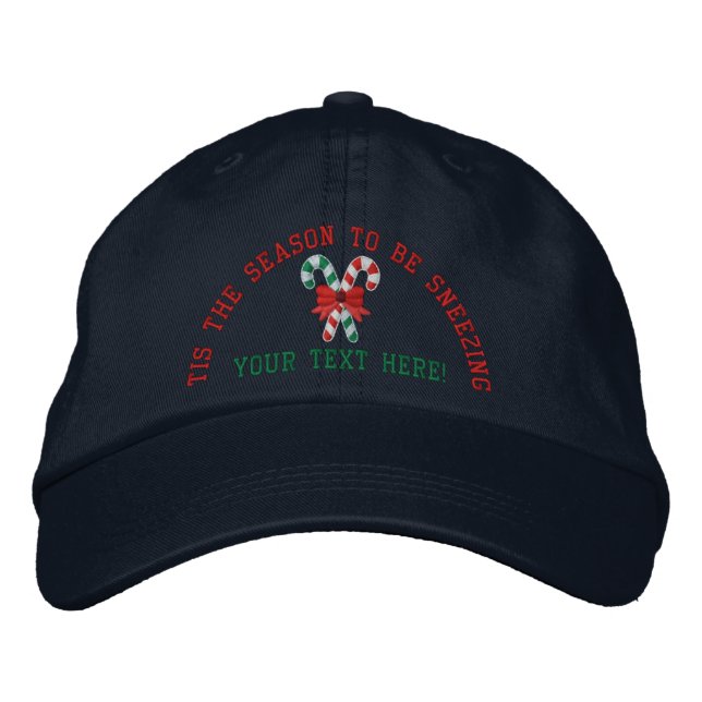 Personalized Holidays Sneezing Candy Canes Embroidered Hat (Front)