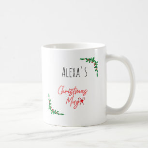 Personalized Holly Berry Candy Cane Name Christmas Coffee Mug