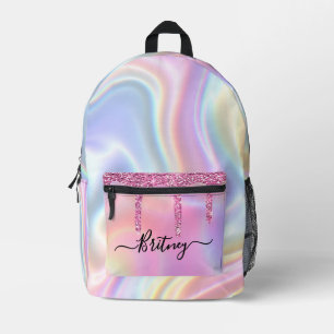 Personalized holographic pink drips girly printed backpack
