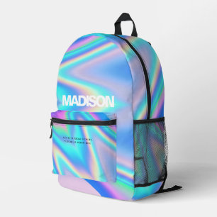 Personalized Holographic Rainbow Wave Name Printed Backpack