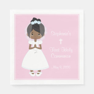 Personalized Holy Communion Black Girl Napkin