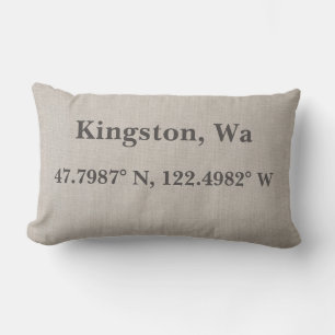 Personalized Home Town with Location Coordinates Lumbar Cushion