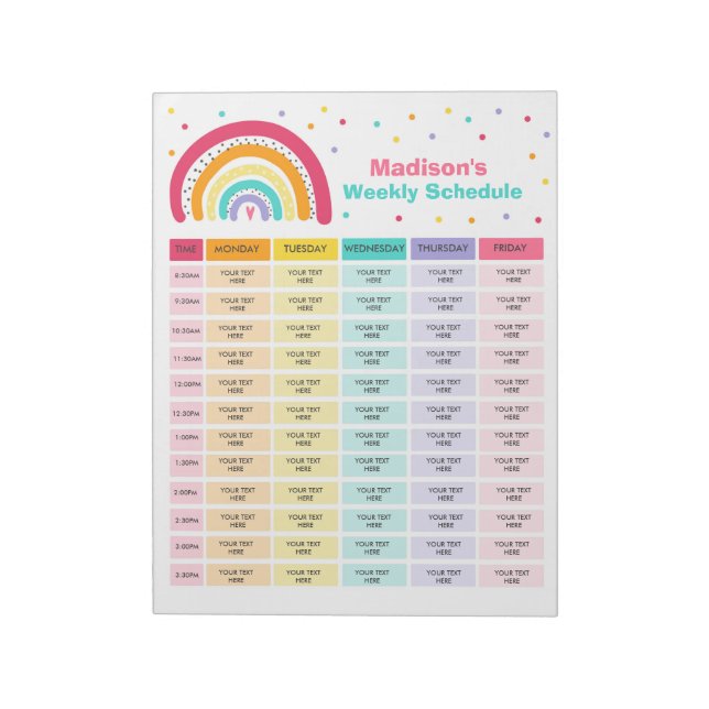 Personalized Homeschool Schedule Rainbow School Notepad (Rotated)