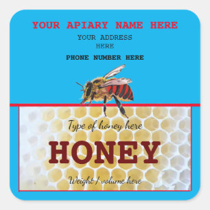 PERSONALIZED HONEY JAR LABELS. HOBBY BEEKEEPER SQUARE STICKER