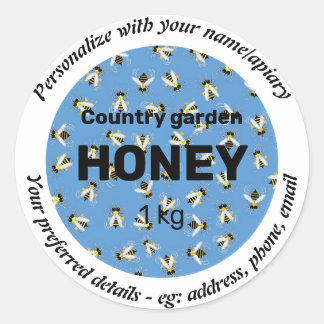 PERSONALIZED HONEY LABELS. HOBBY BEEKEEPER, APIARY CLASSIC ROUND STICKER