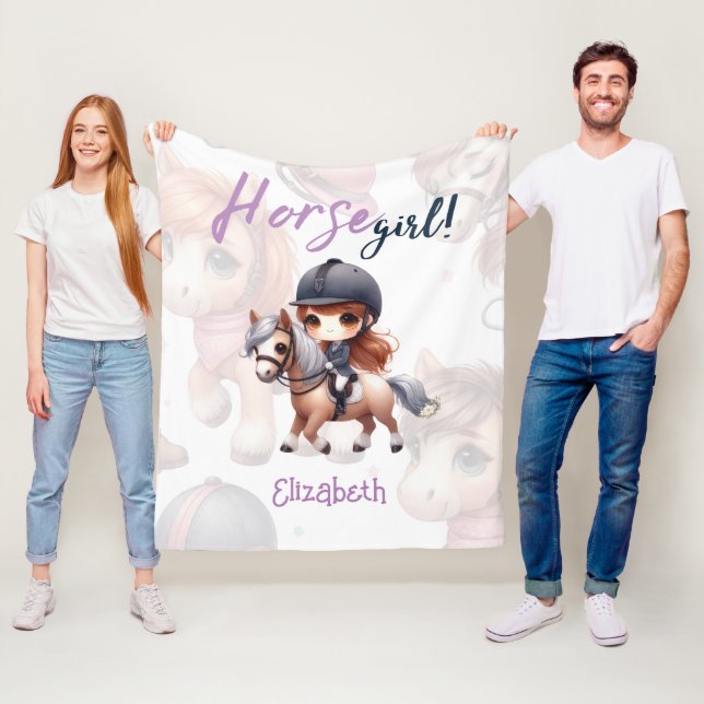 Personalized Horse Girl Dressage Rider Fleece Blanket (In Situ)