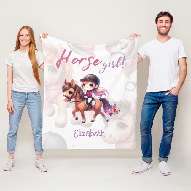 Personalized Horse Girl Dressage Rider Fleece Blanket (In Situ)