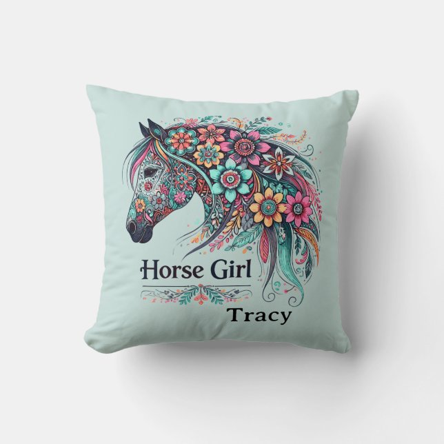 Personalized Horse Girl Throw Pillow (Front)
